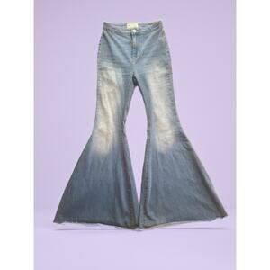 Free People Super Flare High Rise Denim Jeans Stretch Raw Hem Boho Women's 26R